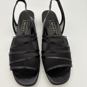 J. Renee Black Open Toe Strappy/Mesh Sandal with Elastic Heel Strap; Size 9.5